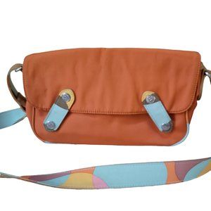KIPLING HELENE Nylon Travel Shoulder Bag Purse Orange Flap Closure